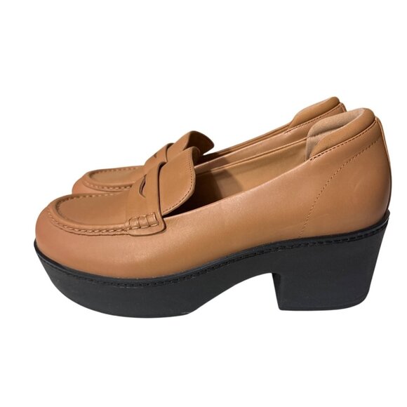 FitFlop Womens Tan Leather Loafers With Chunky Heel Size 10 - Picture 1 of 7